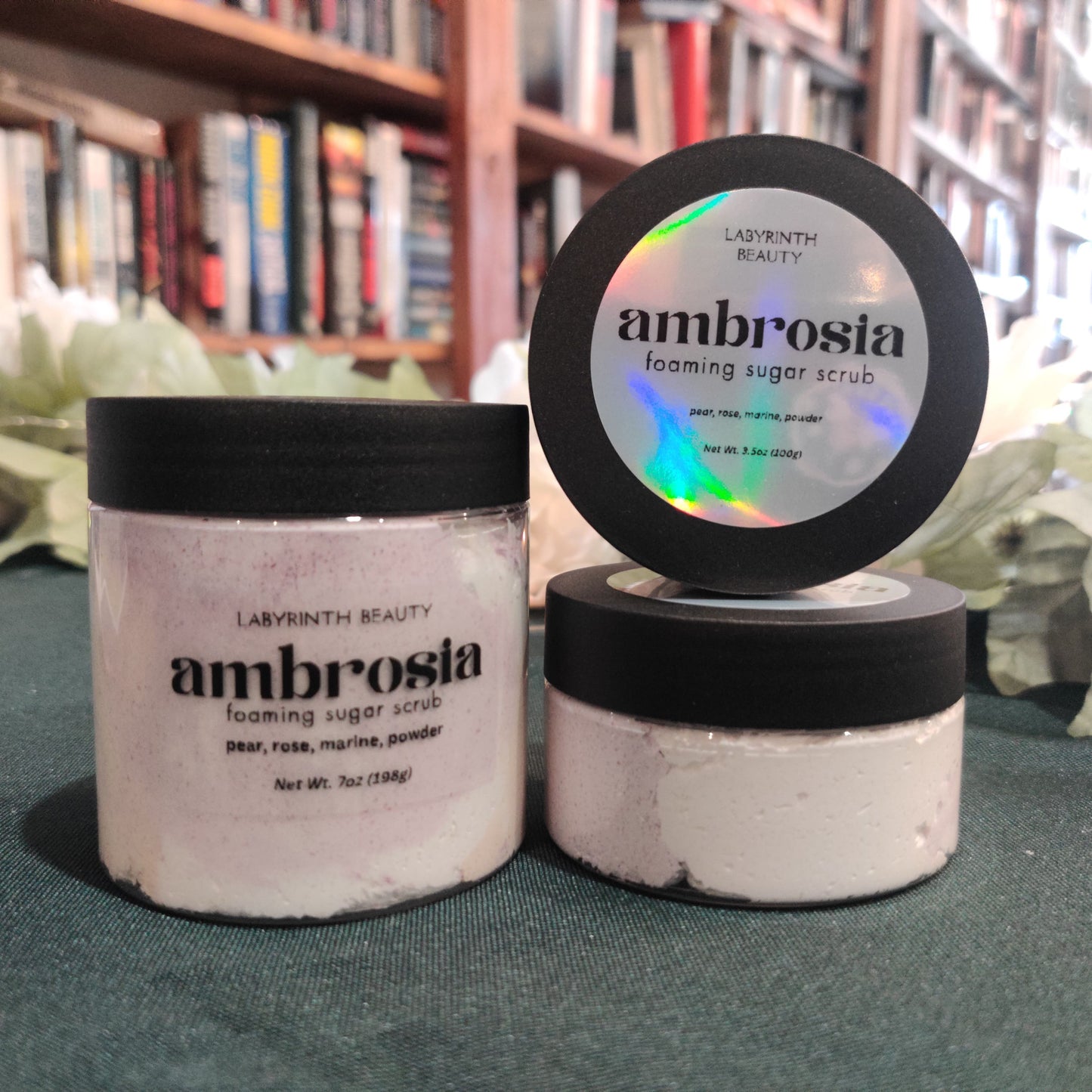 Two Sizes Foaming Sugar Scrub Pear Rose Floral Scent Natural Exfoliation for Dry Skin Shaving or Waxing