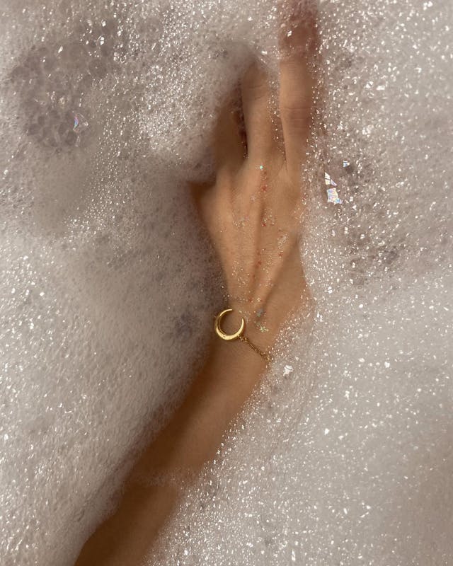 Lather up your favorite beautiful soap. An enchanted realm awaits you.
Photo by Mariam Antadze: https://www.pexels.com/photo/woman-with-bracelet-taking-bath-with-foam-6536119/