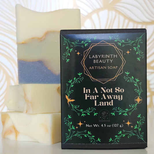 In A Not So Far Away Land Fairy Tale Soap Artisan Cold Process Natural Color Indigo Powder French Green Clay Storybook Design