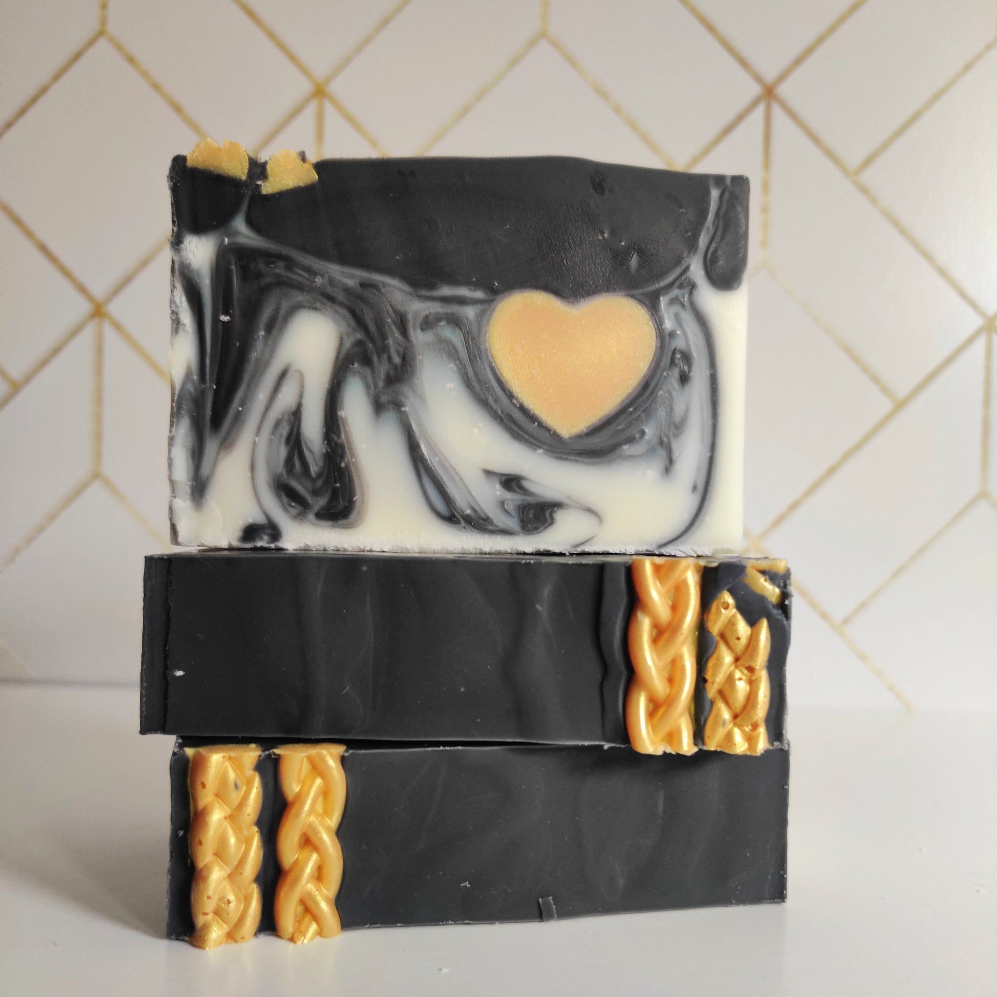 Unlikely Hero Soap Activated Charcoal Gold Heart and Knot Accents